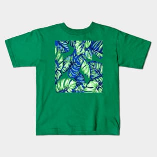 Tropical Leaves Of Banana and Monstera Blue Green Cut Out 2 Kids T-Shirt